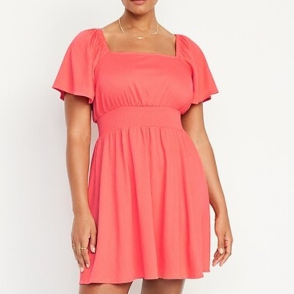 Old Navy Coral Flutter Sleeve waist defining dress mini NWT size 3X - Picture 1 of 12